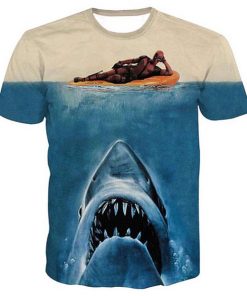 Deadpool jaws shark parody full print graphic shirt