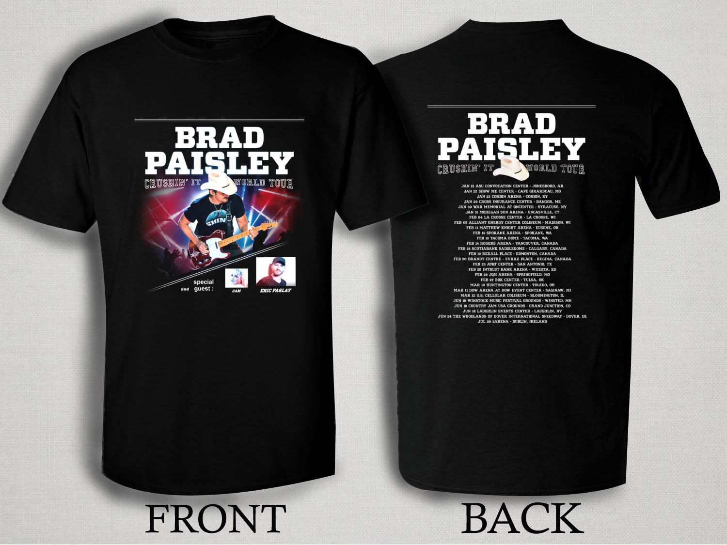 Brad Paisley 2016 World Tour T Shirt Size Smlxl2xl3xl