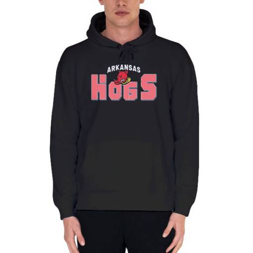 Black Hoodie Hogs Graphic Vintage Arkansas Sweatshirt