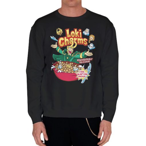 Black Sweatshirt Cereal God of Mischief Loki Charms