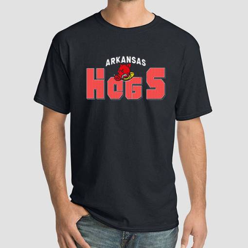 Black T Shirt Hogs Graphic Vintage Arkansas